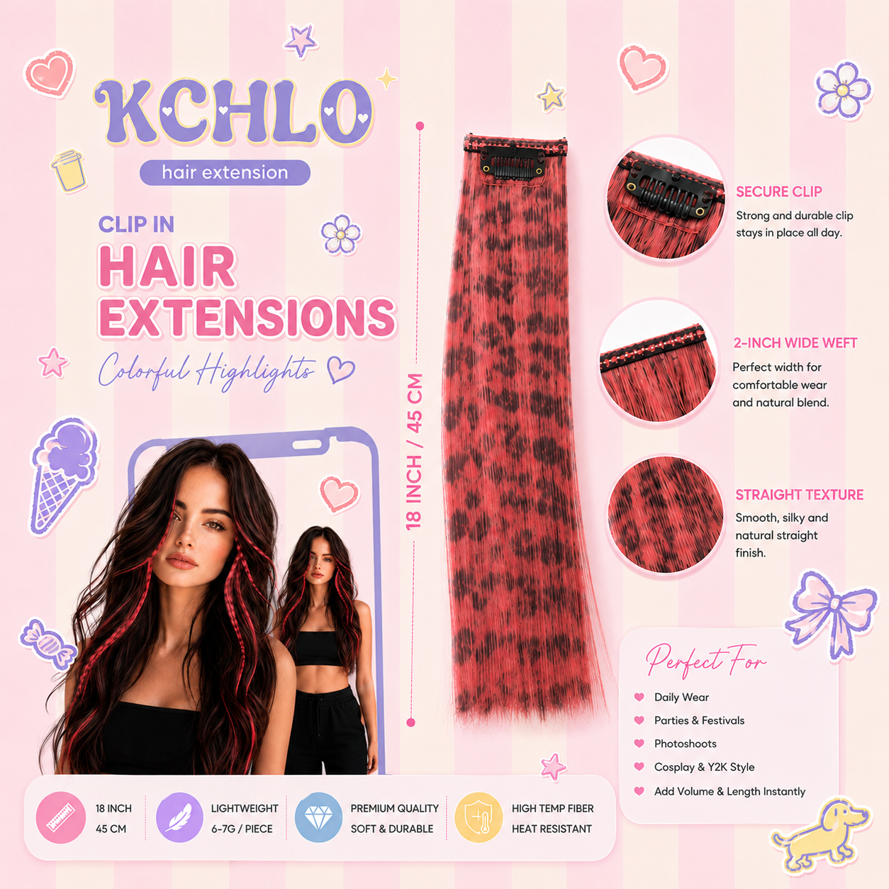 RED CLIP IN FEATHER HAIR EXTENSIONS COLORFUL SYNTHETIC HIGHLIGHTS