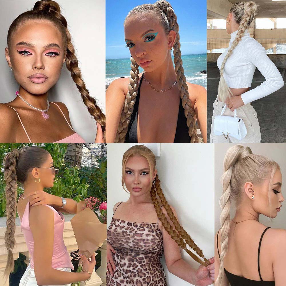 LIGHT ASH BLONDE 85CM LONG SYNTHETIC BRAIDED PONYTAIL EXTENSION