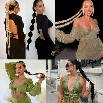 NEUTRAL BROWN 85CM LONG SYNTHETIC BRAIDED PONYTAIL EXTENSION