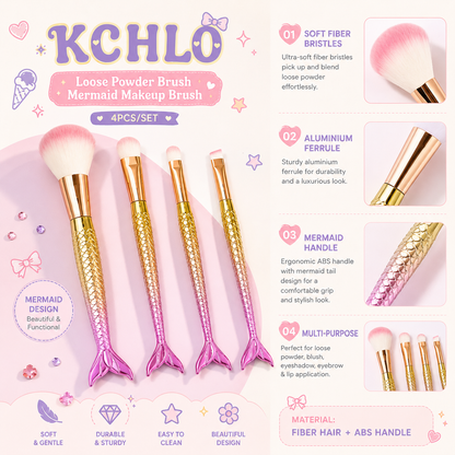 4PCS MERMAID MAKEUP BRUSH SET LOOSE POWDER &amp; EYE BRUSH