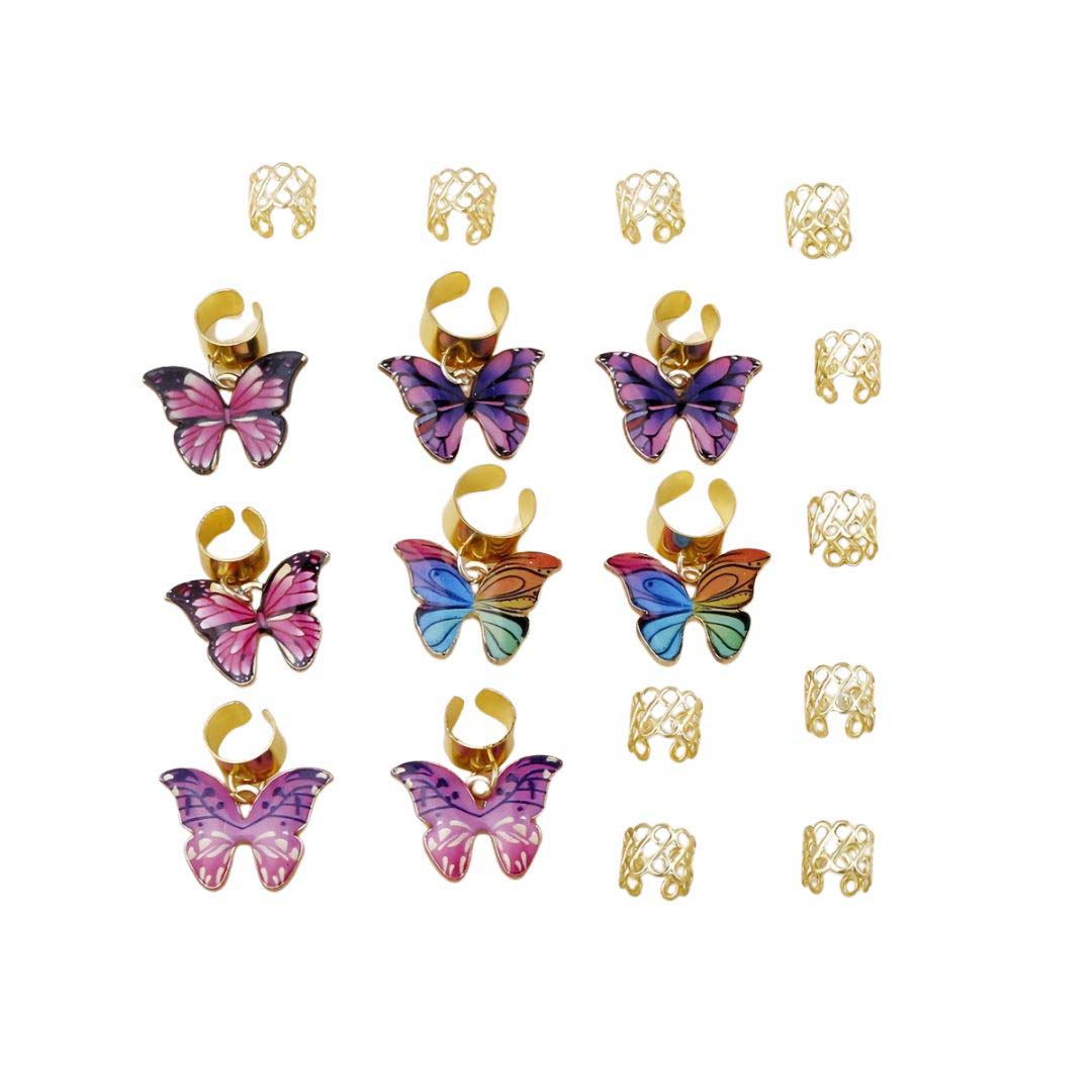 18PCS COLOURFUL BUTTERFLY GOLD HAIR CUFFS BRAID CUFFS