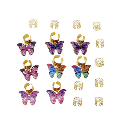 18PCS COLOURFUL BUTTERFLY GOLD HAIR CUFFS BRAID CUFFS