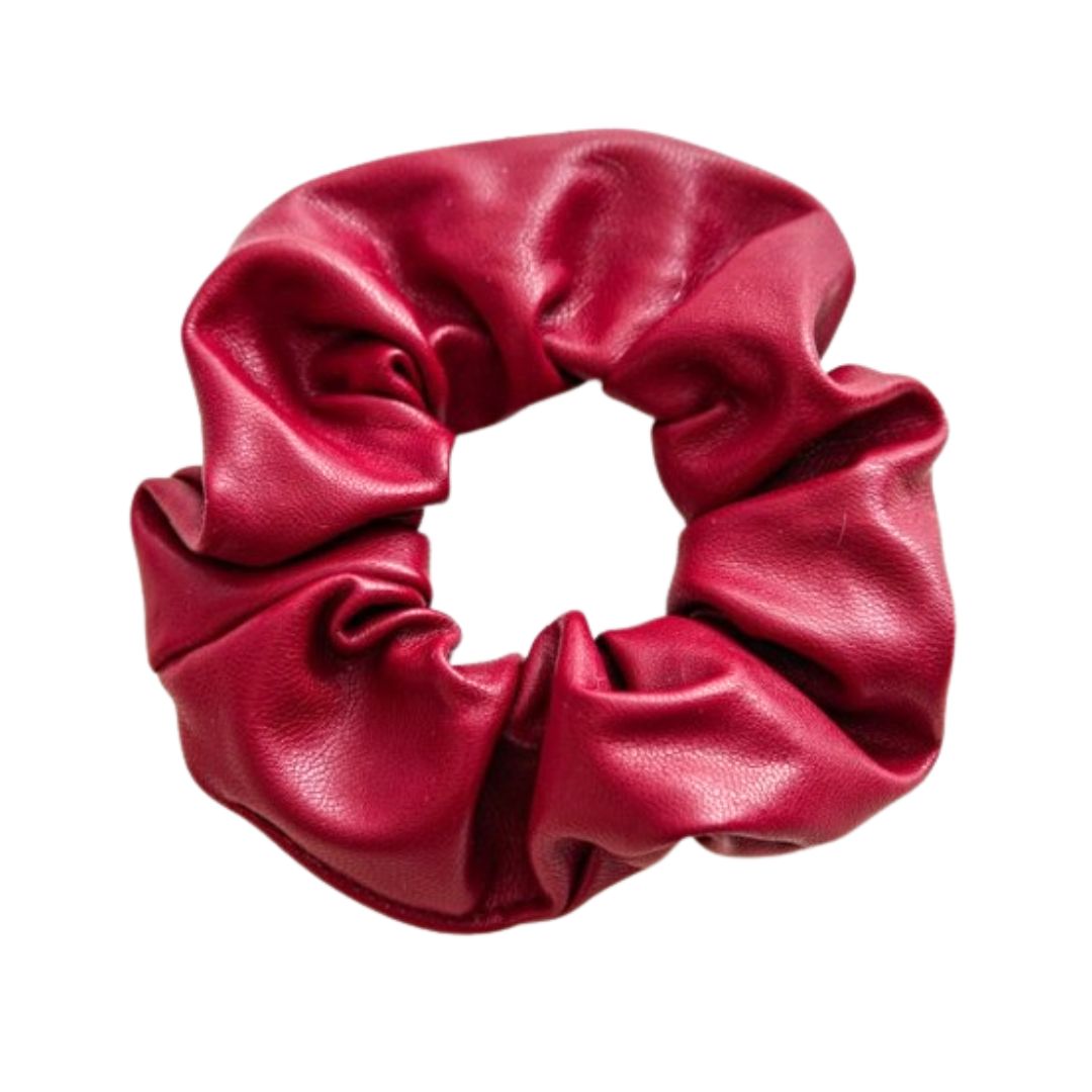 10CM WINE PU LEATHER SCRUNCHIES HAIR TIES