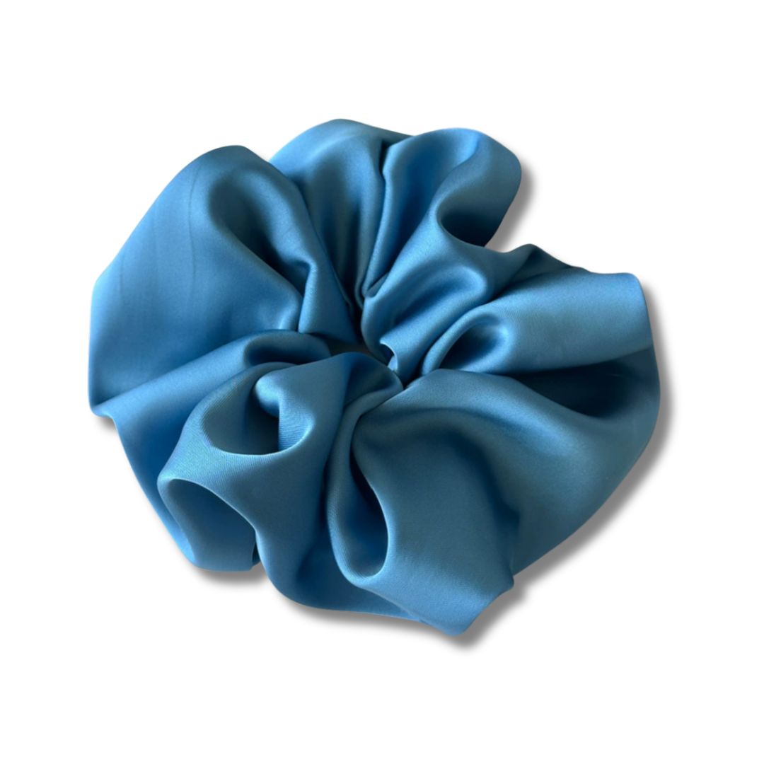 18CM BLUE OVERSIZE LARGE SCRUNCHIES SILK SATIN ELASTIC HAIR ROPE PONYTAIL TIE