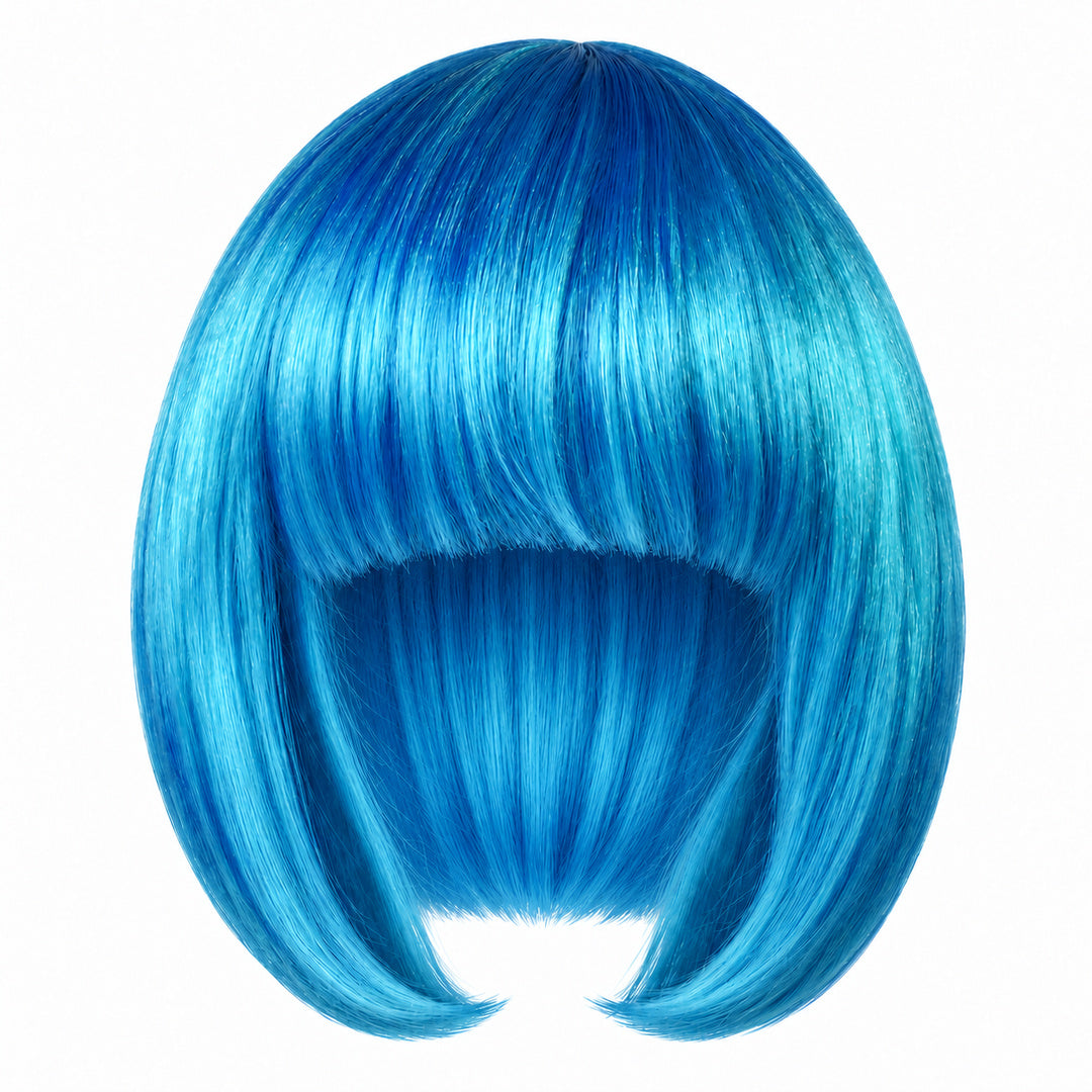 Light Blue straight bob wig with full fringe and curved-in ends on a white background.