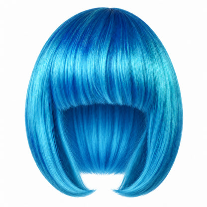 Light Blue straight bob wig with full fringe and curved-in ends on a white background.