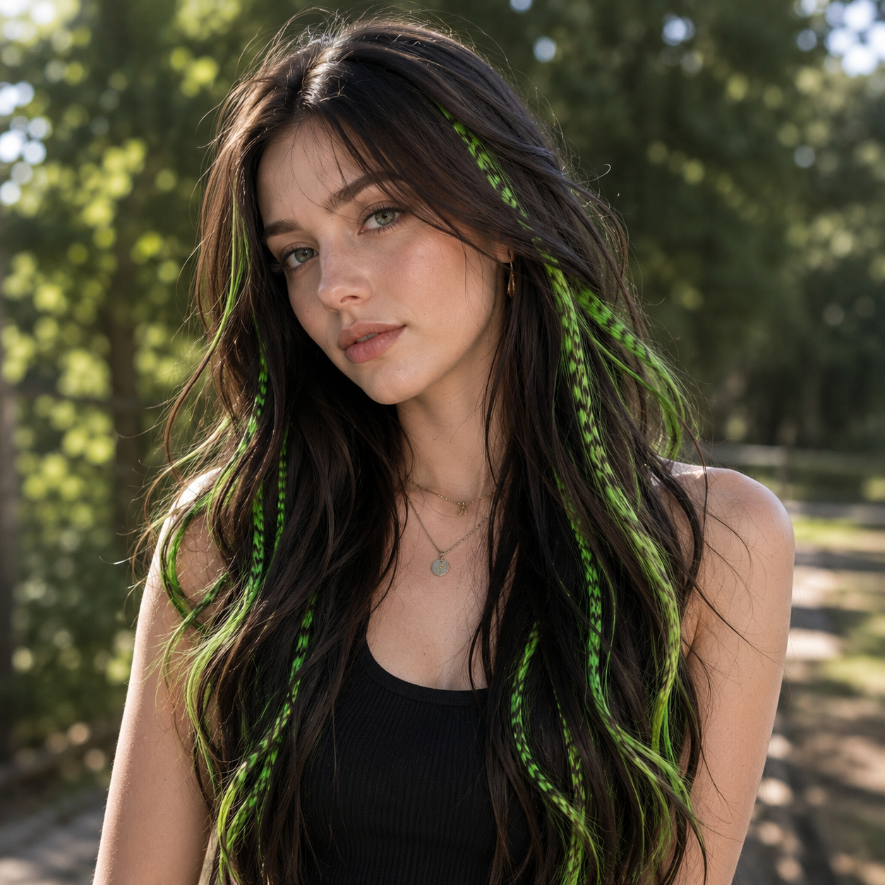 GREEN CLIP IN FEATHER HAIR EXTENSIONS COLORFUL SYNTHETIC HIGHLIGHTS