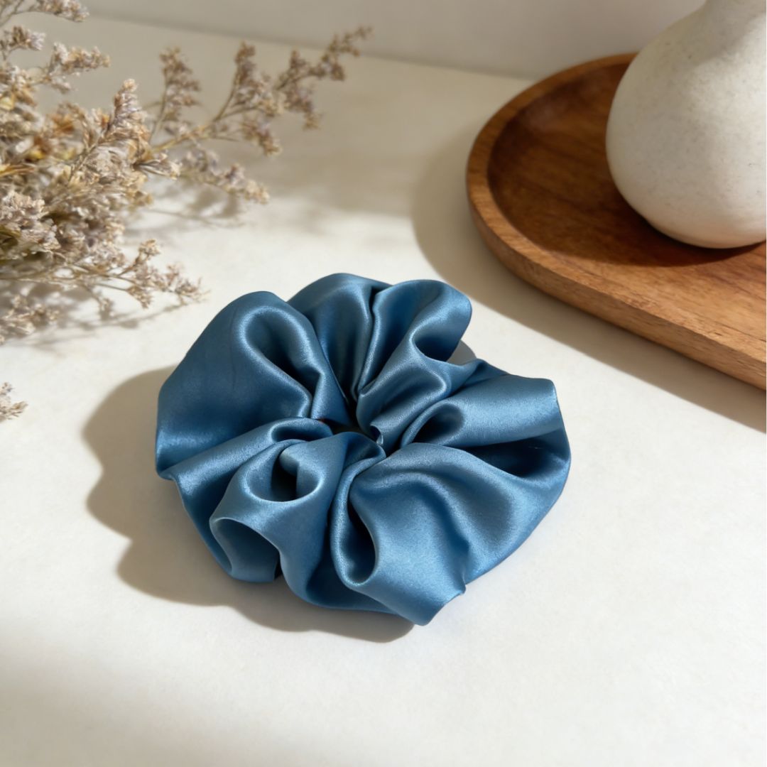 18CM BLUE OVERSIZE LARGE SCRUNCHIES SILK SATIN ELASTIC HAIR ROPE PONYTAIL TIE