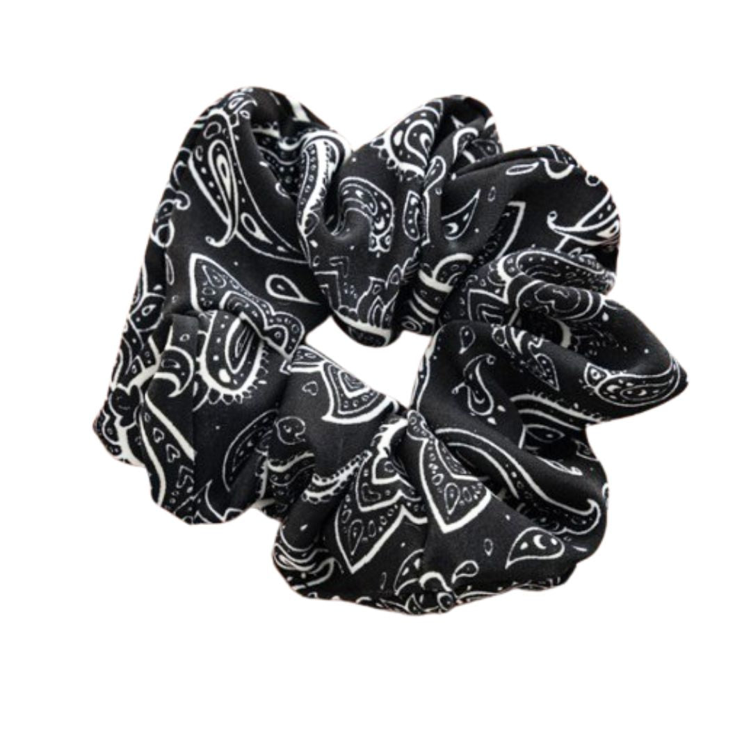 10CM BLACK PAISLEY PRINT SHEER CHIFFON SCRUNCHIES