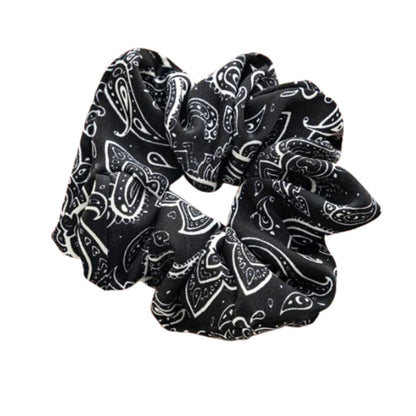 10CM BLACK PAISLEY PRINT SHEER CHIFFON SCRUNCHIES