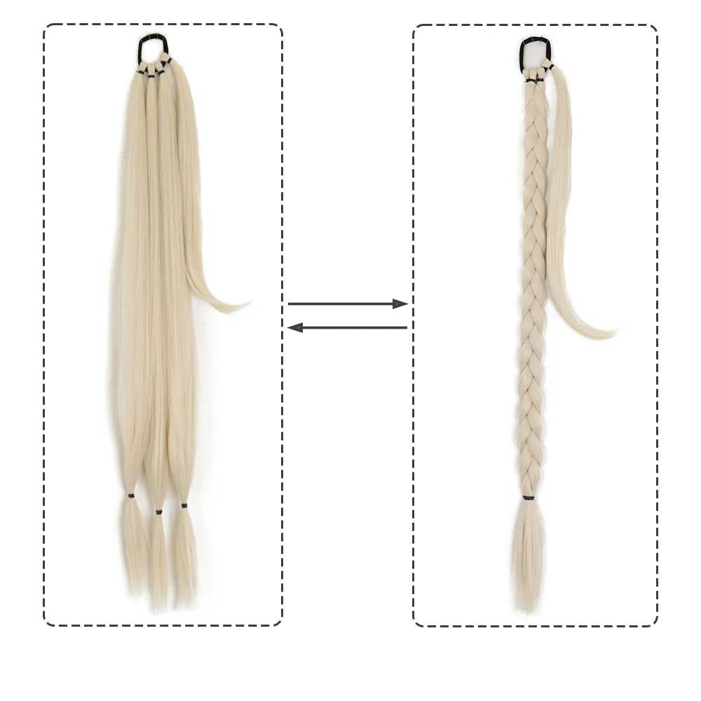 PLATINUM BLONDE 85CM LONG SYNTHETIC BRAIDED PONYTAIL EXTENSION