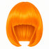 Orange straight bob wig with full fringe and curved-in ends on a white background.