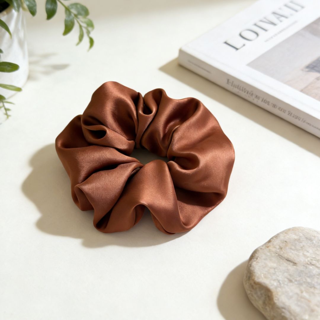 18CM CARAMEL OVERSIZE LARGE SCRUNCHIES SILK SATIN ELASTIC HAIR ROPE PONYTAIL TIE