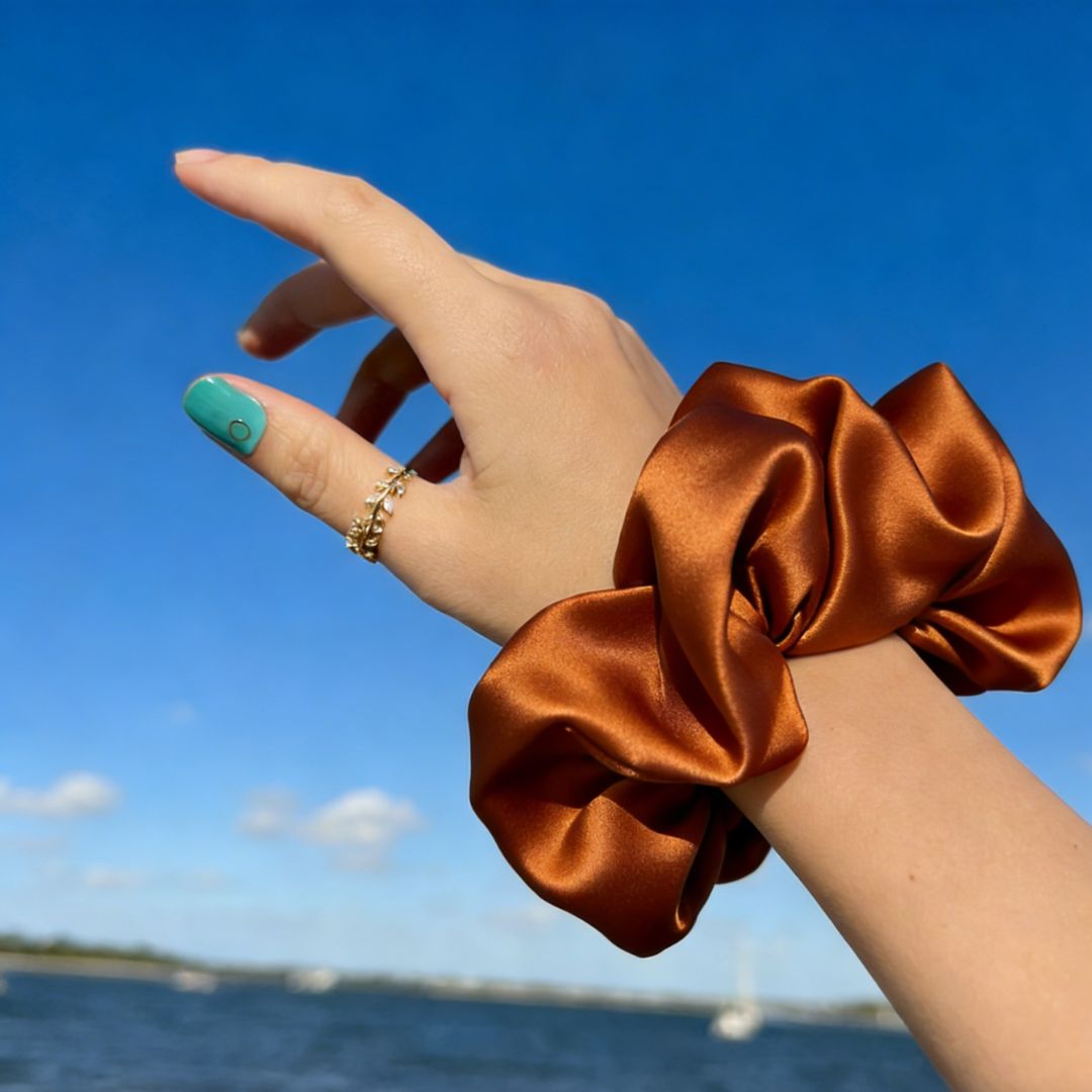 18CM CARAMEL OVERSIZE LARGE SCRUNCHIES SILK SATIN ELASTIC HAIR ROPE PONYTAIL TIE
