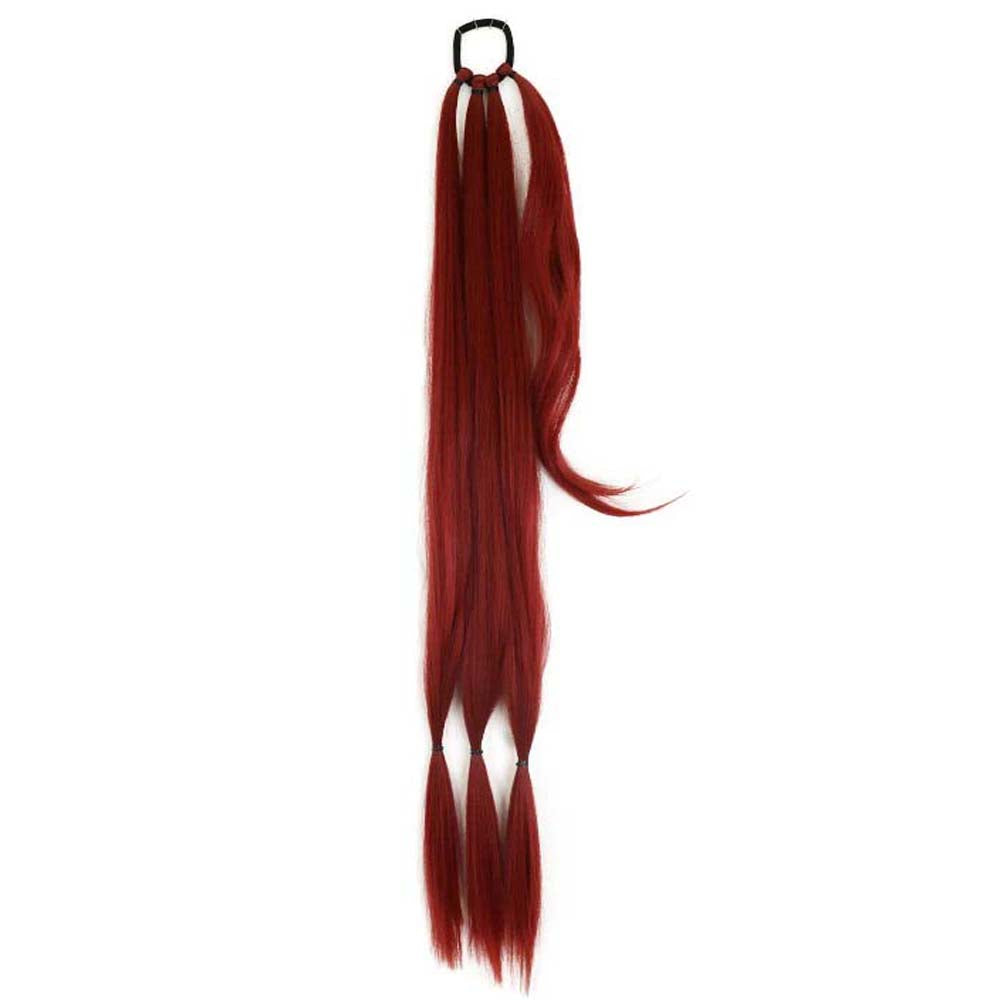 BURGUNDY RED 85CM LONG SYNTHETIC BRAIDED PONYTAIL EXTENSION