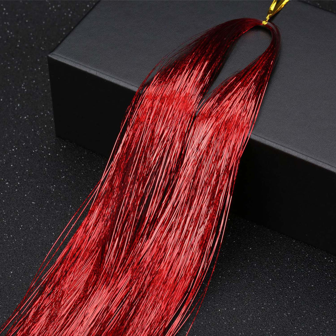RED SYNTHETIC HAIR TINSEL SPARKLE HOLOGRAPHIC HAIR HIGHLIGHT
