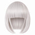Silver Grey straight bob wig with full fringe and curved-in ends on a white background.