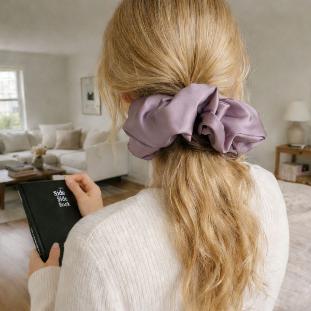 18CM PURPLE OVERSIZE LARGE SCRUNCHIES SILK SATIN ELASTIC HAIR ROPE PONYTAIL TIE