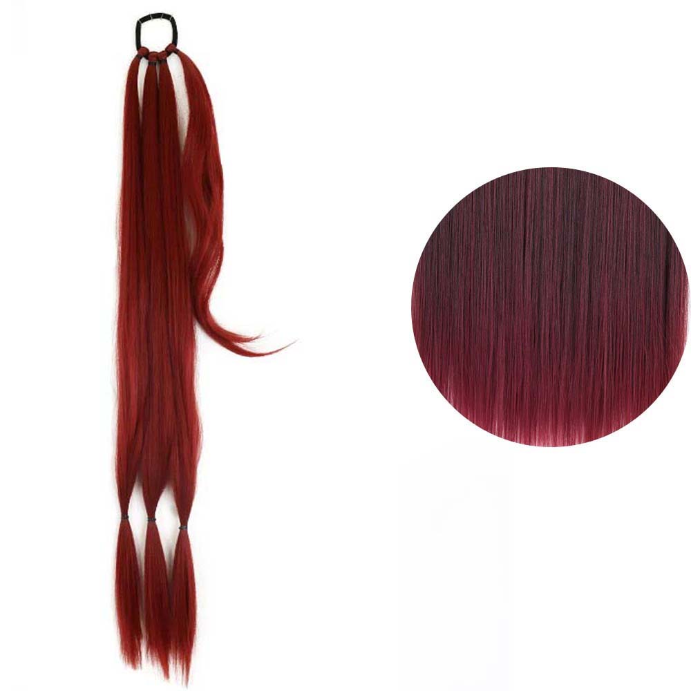 BURGUNDY RED 85CM LONG SYNTHETIC BRAIDED PONYTAIL EXTENSION