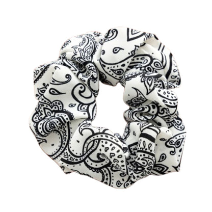 10CM WHITE PAISLEY PRINT SHEER CHIFFON SCRUNCHIES