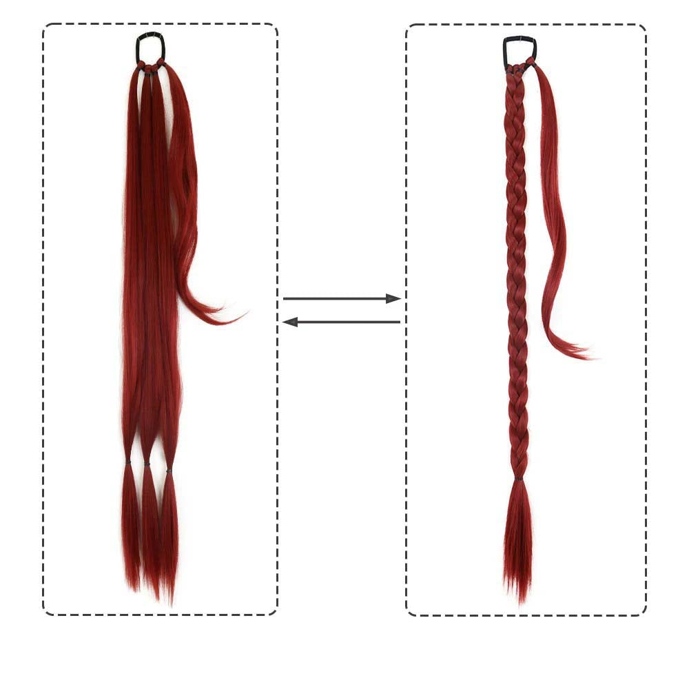 BURGUNDY RED 85CM LONG SYNTHETIC BRAIDED PONYTAIL EXTENSION