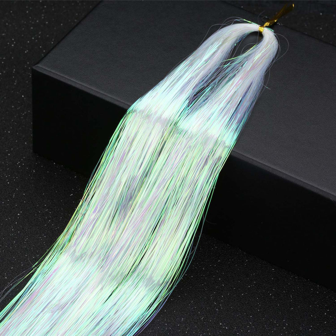 WHITE SYNTHETIC HAIR TINSEL SPARKLE HOLOGRAPHIC HAIR HIGHLIGHT