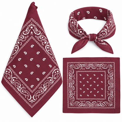 Wine 100% cotton paisley bandana head scarf on a white background.