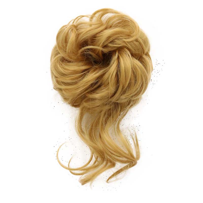 MEDIUM GOLDEN BLONDE 20CM SYNTHETIC HAIR BUN EXTENSIONS MESSY CURLY SCRUNCHIES