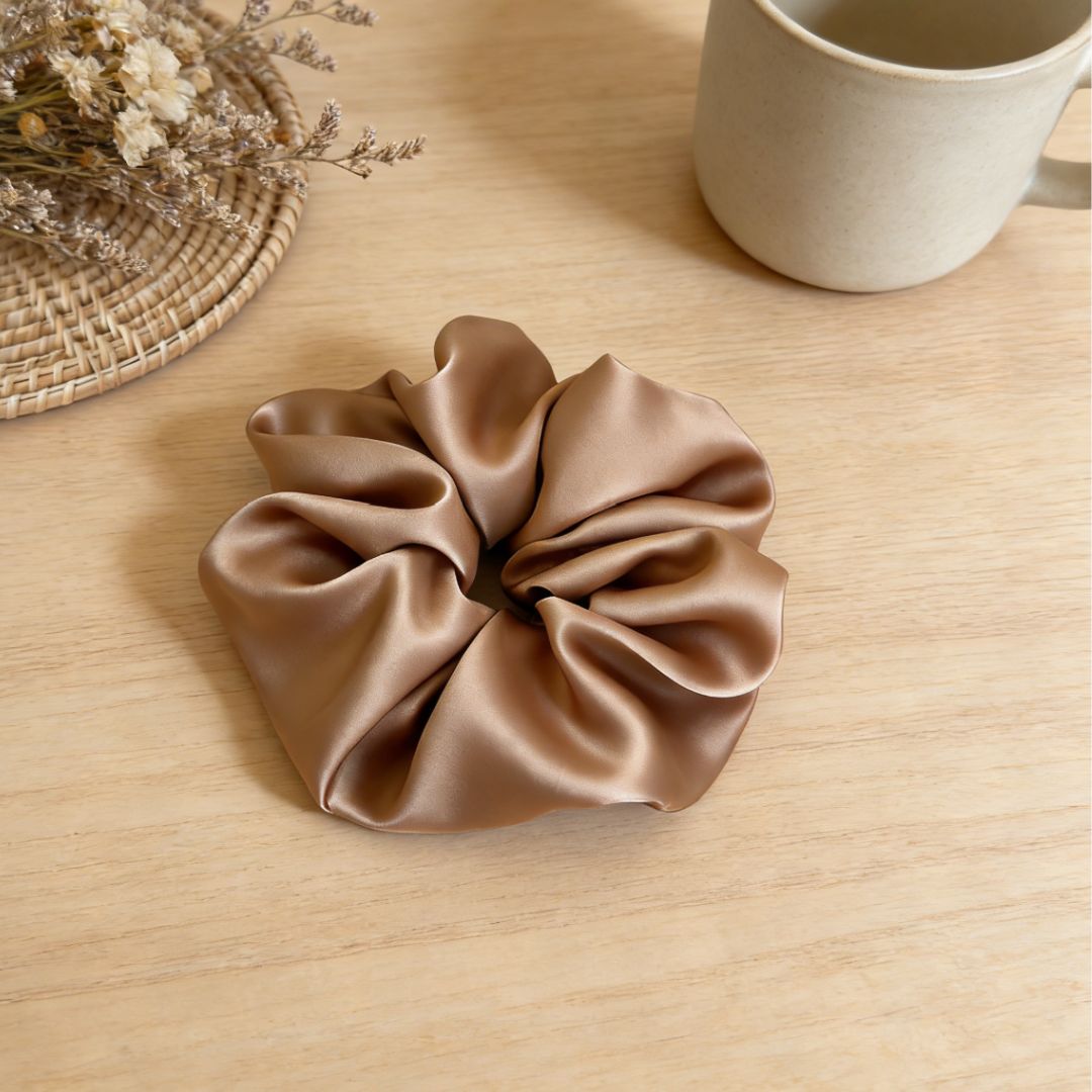 18CM CAMEL OVERSIZE LARGE SCRUNCHIES SILK SATIN ELASTIC HAIR ROPE PONYTAIL TIE