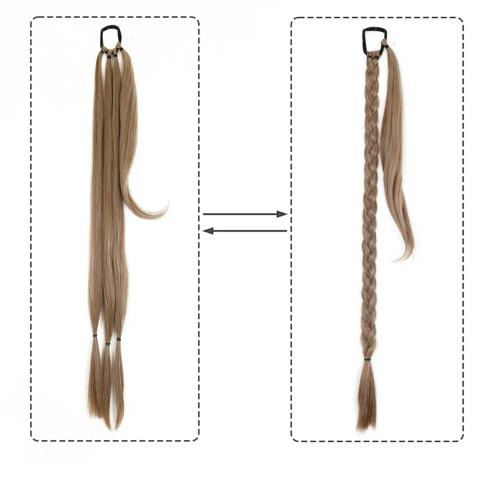 NEUTRAL BROWN 85CM LONG SYNTHETIC BRAIDED PONYTAIL EXTENSION
