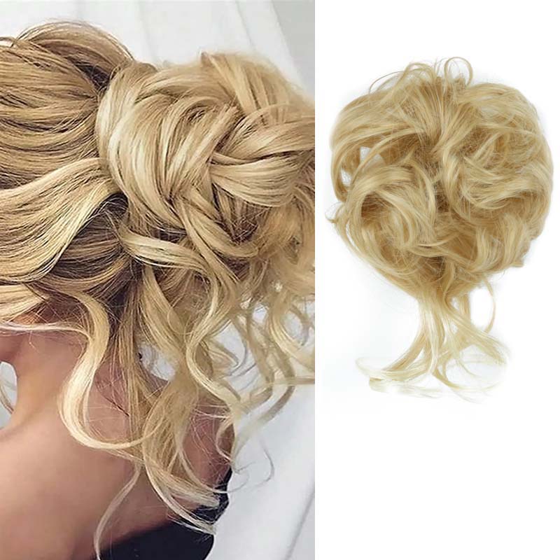 PLATNIUM BLONDE 20CM SYNTHETIC HAIR BUN EXTENSIONS MESSY CURLY SCRUNCHIES