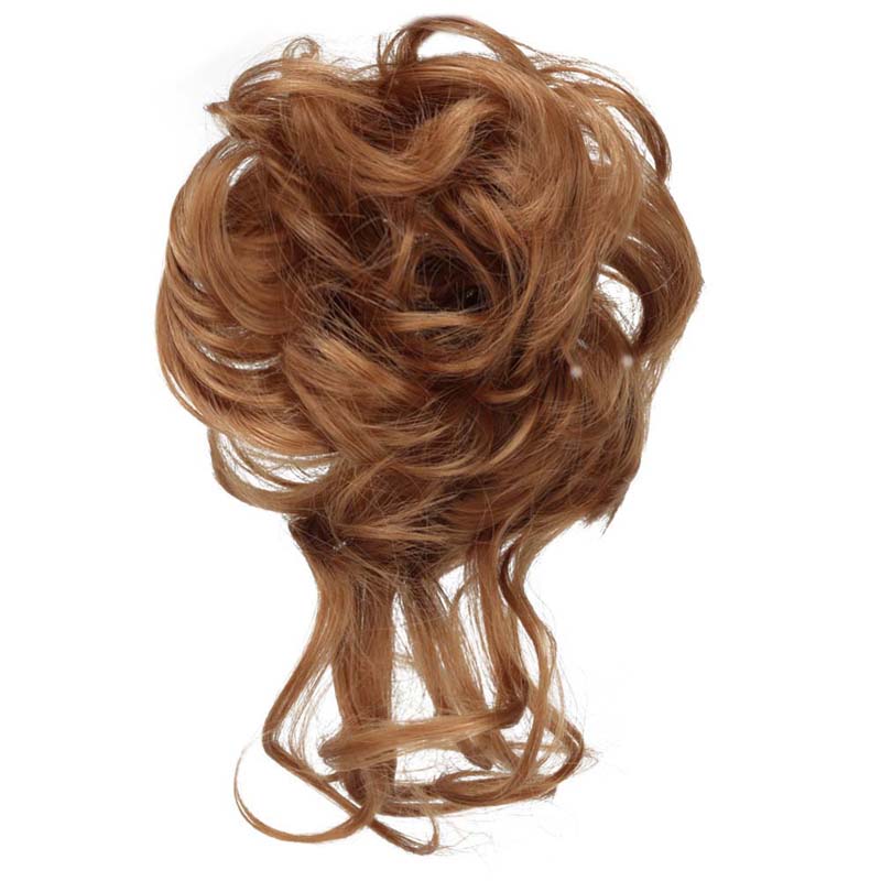 LIGHT REDDISH BROWN 20CM SYNTHETIC HAIR BUN EXTENSIONS MESSY CURLY SCRUNCHIES