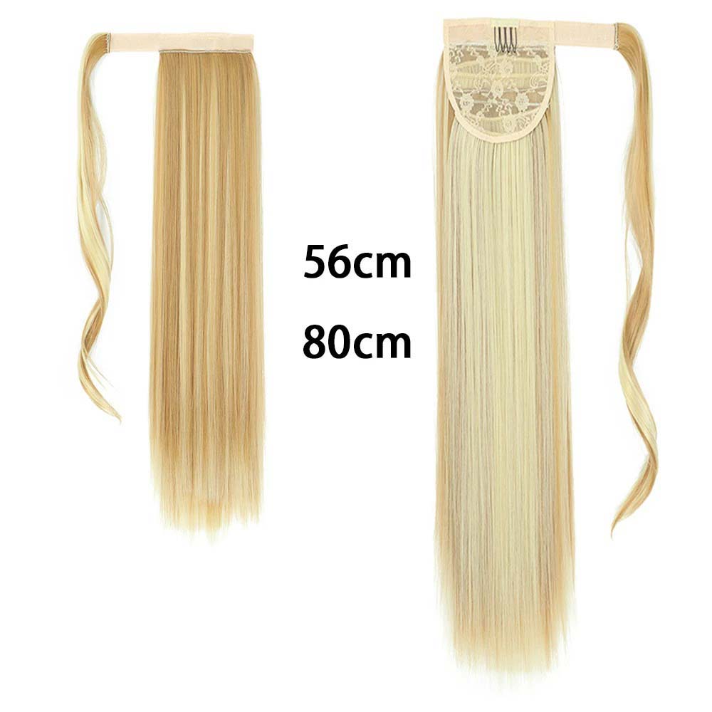 WARM HIGHLIGHTED BLONDE SYNTHETIC STRAIGHT PONYTAIL HAIR EXTENSION