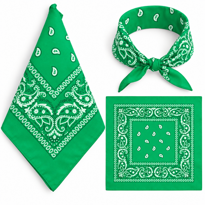 Grass Green 100% cotton paisley bandana head scarf on a white background.