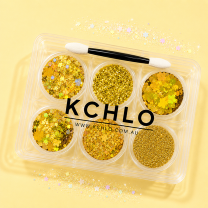 GOLDEN GLOW HAIR, FACE &amp; BODY GLITTER GEL 6 COLORS
