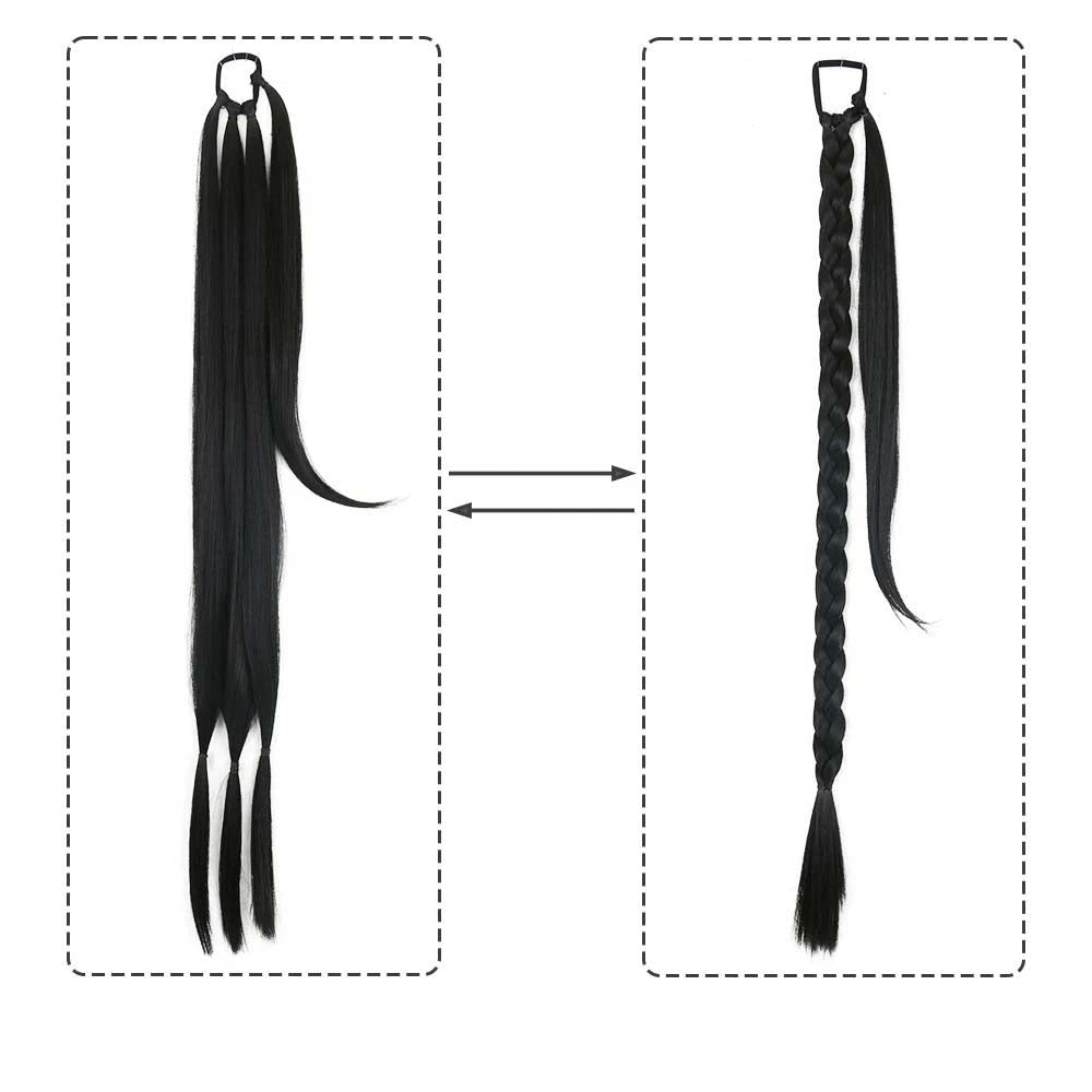 BLACK 85CM LONG SYNTHETIC BRAIDED PONYTAIL EXTENSION