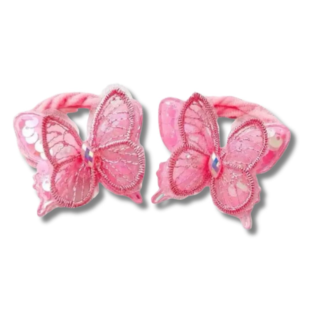 2PCS KIDS BUTTERFLY HAIR TIES COLOURFUL ELASTIC PONYTAIL HOLDERS CUTE GIRLS HAIR ACCESSORIES
