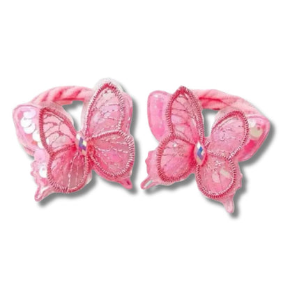 2PCS KIDS BUTTERFLY HAIR TIES COLOURFUL ELASTIC PONYTAIL HOLDERS CUTE GIRLS HAIR ACCESSORIES