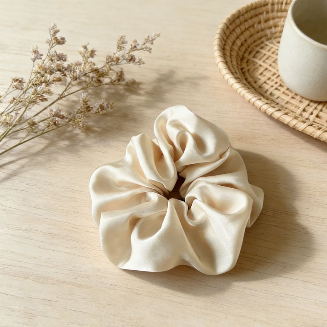 18CM BEIGE OVERSIZE LARGE SCRUNCHIES SILK SATIN ELASTIC HAIR ROPE PONYTAIL TIE