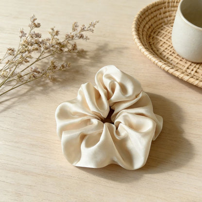 18CM BEIGE OVERSIZE LARGE SCRUNCHIES SILK SATIN ELASTIC HAIR ROPE PONYTAIL TIE