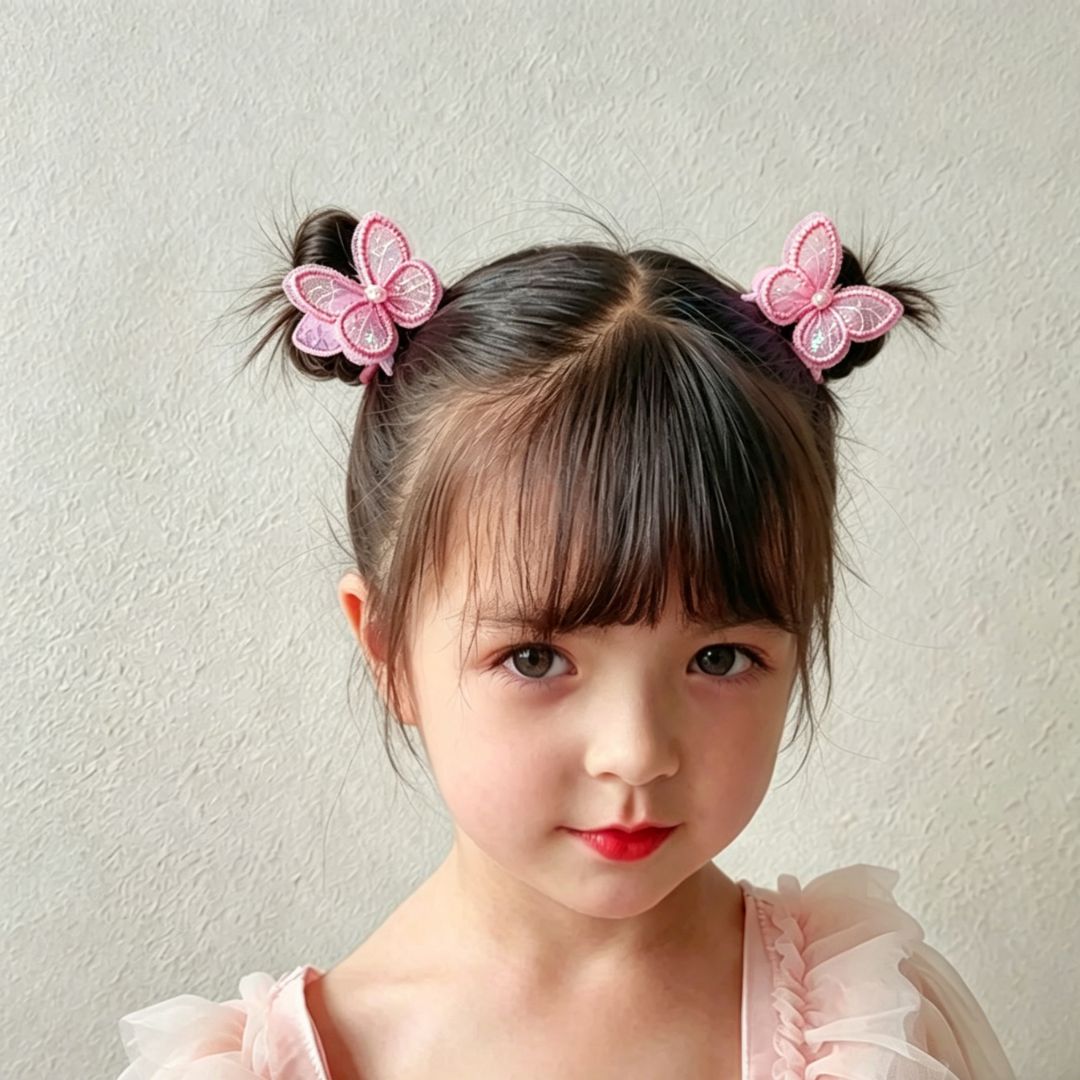 2PCS KIDS PINK BUTTERFLY HAIR TIES COLOURFUL ELASTIC PONYTAIL HOLDERS CUTE GIRLS HAIR ACCESSORIES