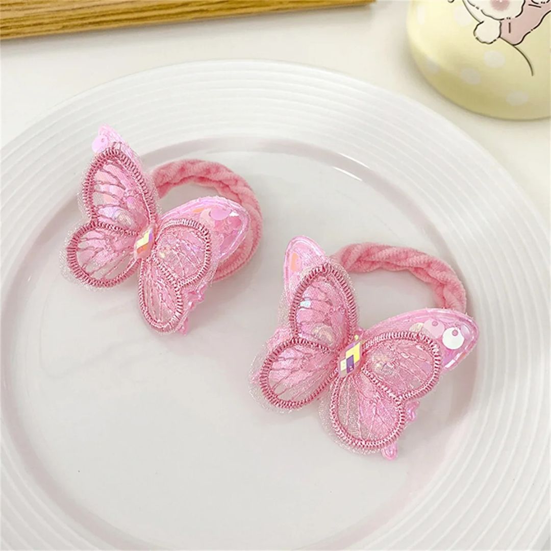 2PCS KIDS BUTTERFLY HAIR TIES COLOURFUL ELASTIC PONYTAIL HOLDERS CUTE GIRLS HAIR ACCESSORIES