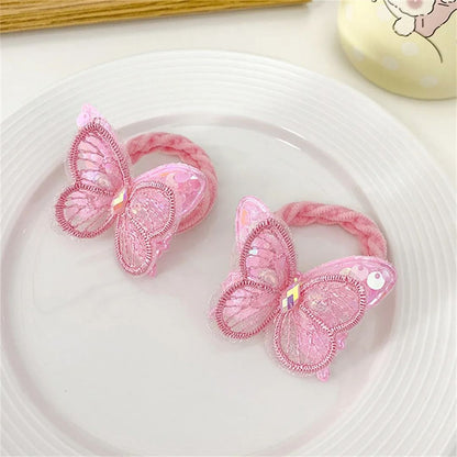 2PCS KIDS BUTTERFLY HAIR TIES COLOURFUL ELASTIC PONYTAIL HOLDERS CUTE GIRLS HAIR ACCESSORIES