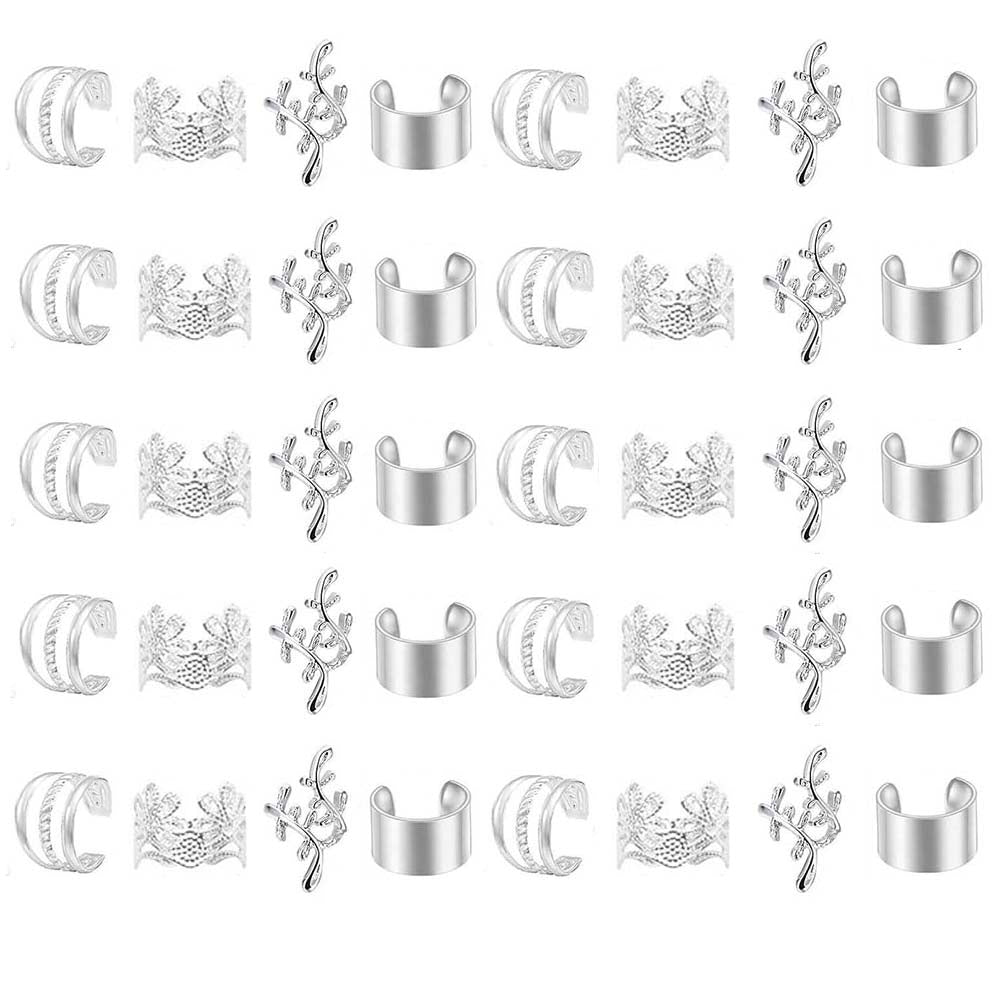 40PCS SILVER LEAF HAIR CUFFS BRAID CUFFS