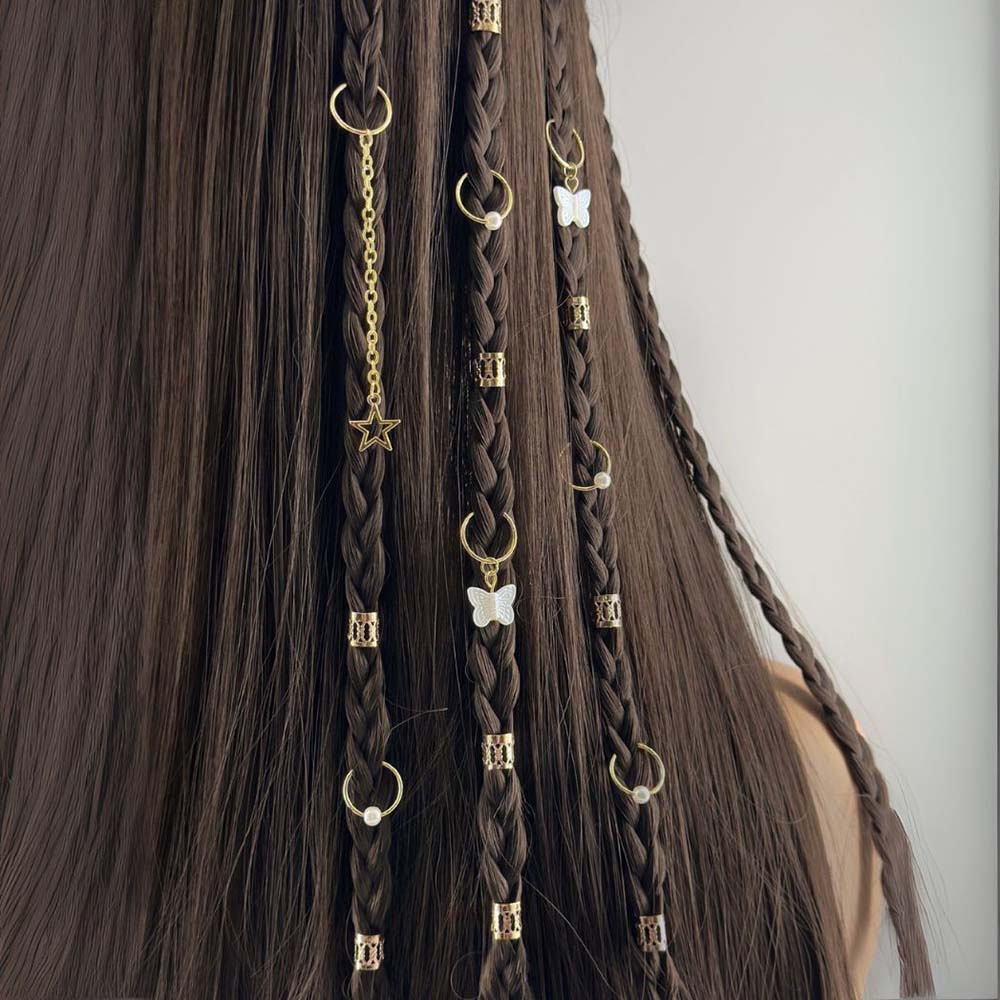28PCS BOHO GOLD BUTTERFLY HAIR RINGS HAIR CUFFS BRAID RINGS
