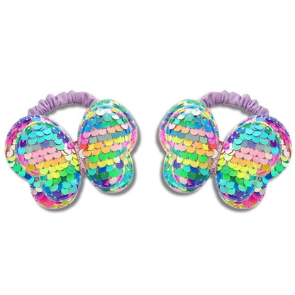 2PCS KIDS SEQUIN BUTTERFLY HAIR TIES COLOURFUL ELASTIC PONYTAIL HOLDERS FOR GIRLS