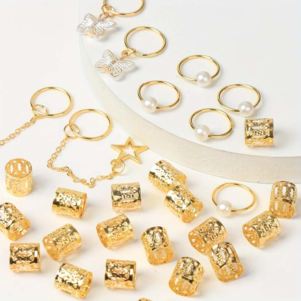 28PCS BOHO GOLD BUTTERFLY HAIR RINGS HAIR CUFFS BRAID RINGS