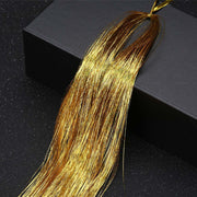 GOLD SYNTHETIC HAIR TINSEL SPARKLE HOLOGRAPHIC HAIR HIGHLIGHT