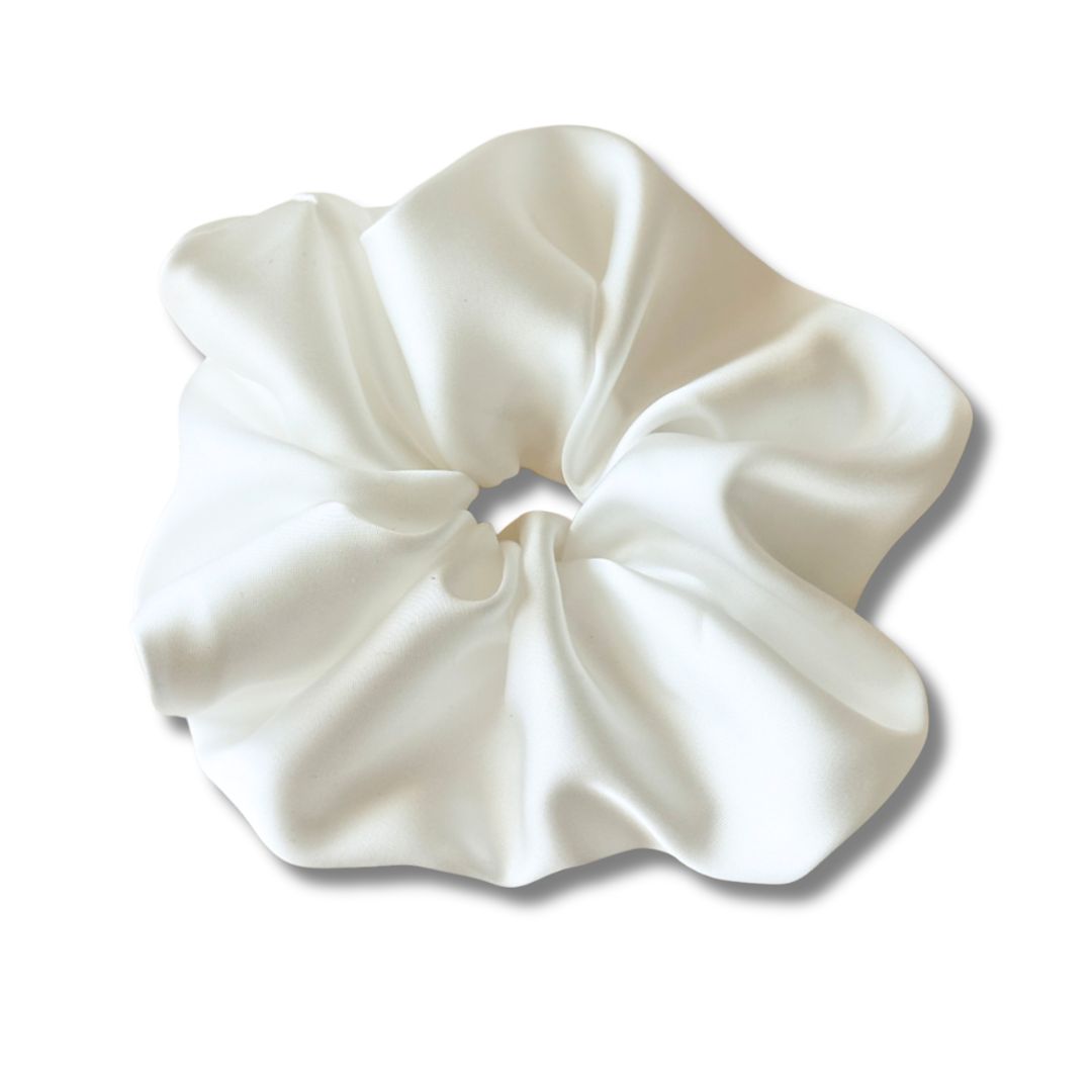 18CM WHITE OVERSIZE LARGE SCRUNCHIES SILK SATIN ELASTIC HAIR ROPE PONYTAIL TIE