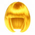 Yellow straight bob wig with full fringe and curved-in ends on a white background.